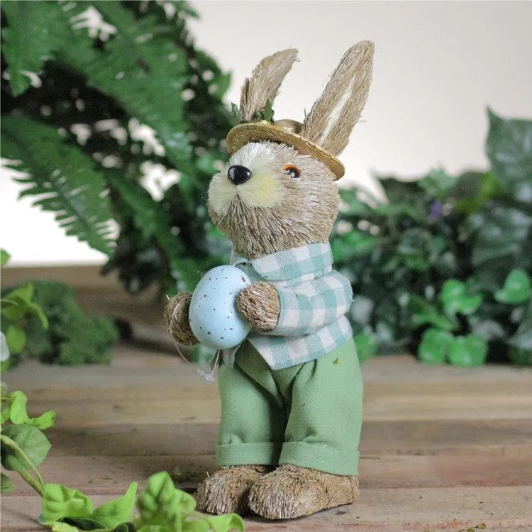 10" Spring Sisal Easter Standing Bunny Rabbit Figure with Robin's Egg