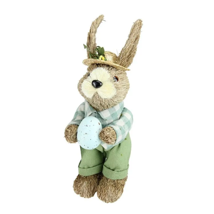 10" Spring Sisal Easter Standing Bunny Rabbit Figure with Robin's Egg