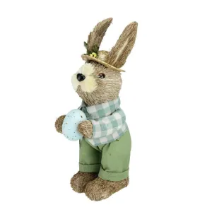 10" Spring Sisal Easter Standing Bunny Rabbit Figure with Robin's Egg