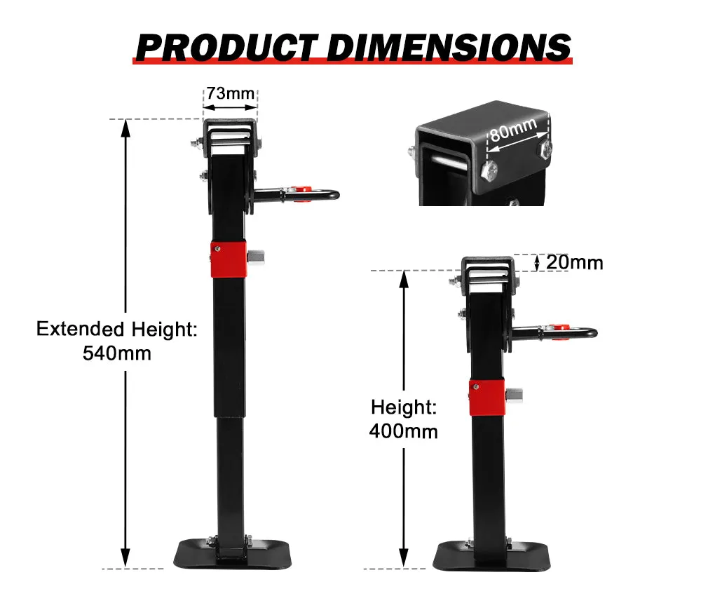 4x 400mm Drop Down Corner Legs 1200LBS Steel Base Caravan Camper Trailer W/Handle