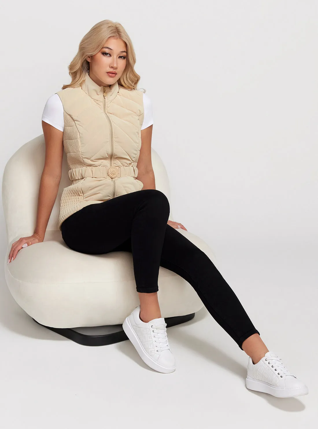 Beige Cassandra Belted Vest