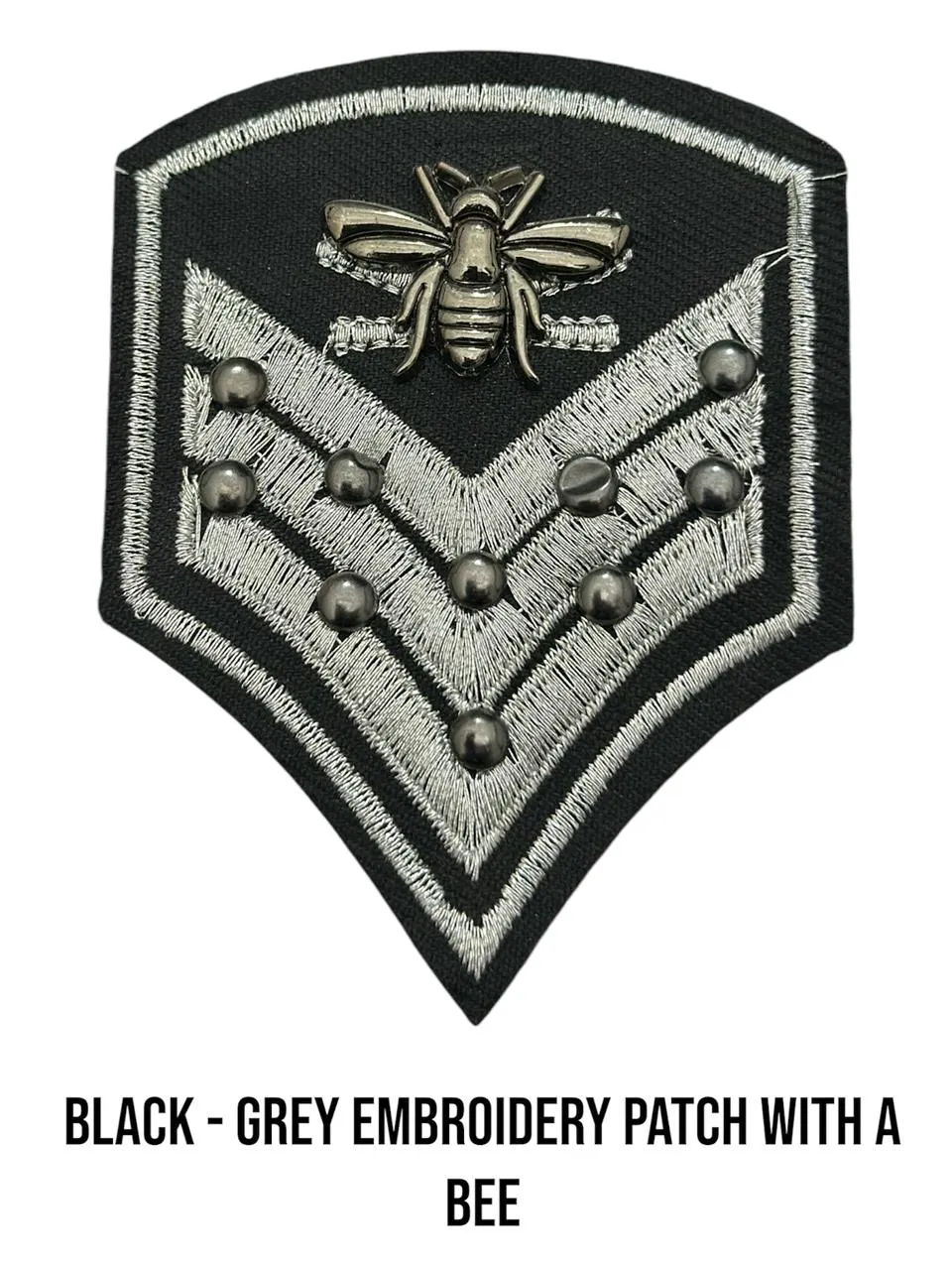 Black & Silver Gray Embroidery Patch With A Bee