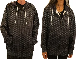 Black and Silver Flower of Life Zip Up Hoodie