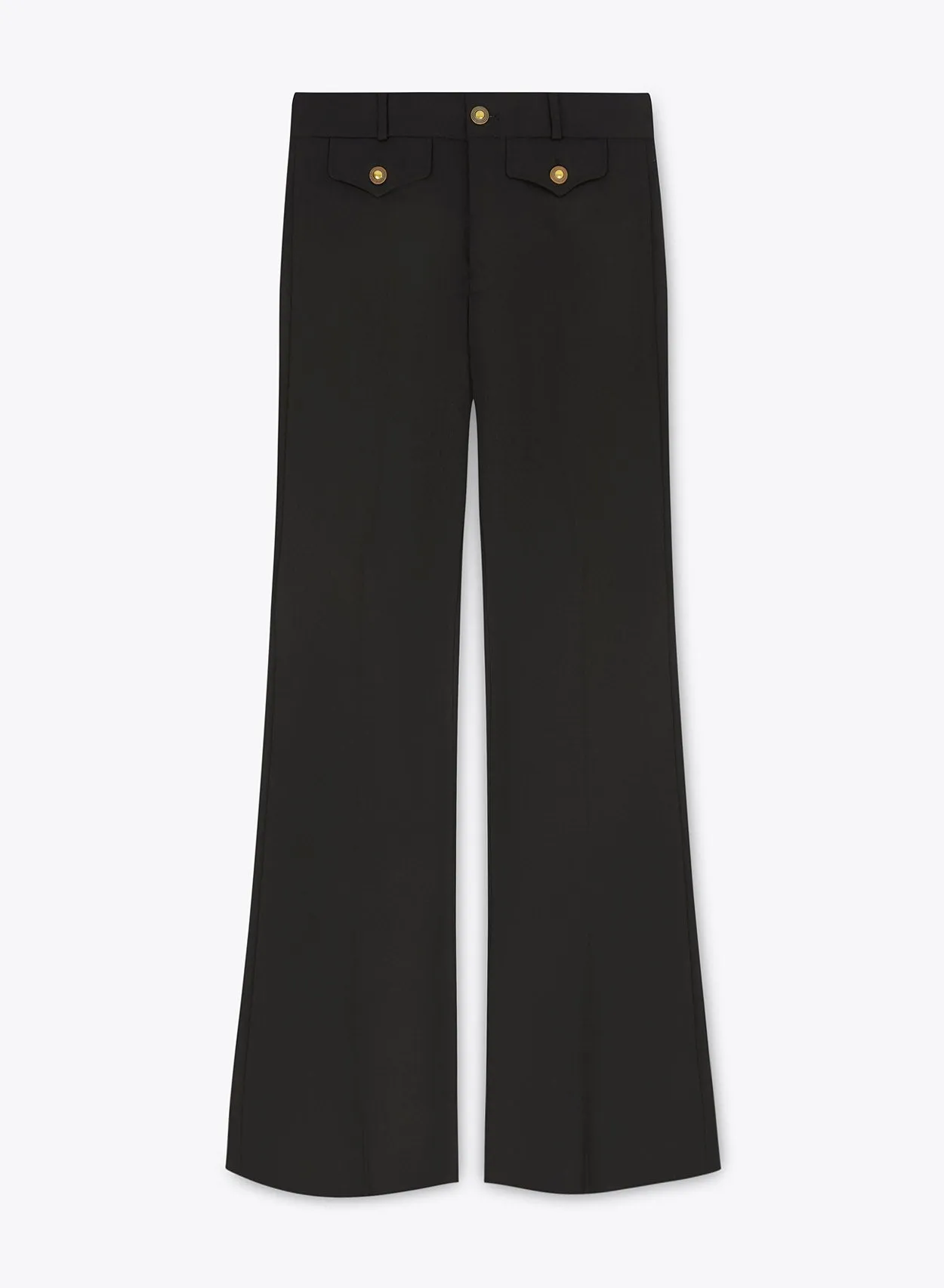 Black Wool Gold Button Flare Trouser