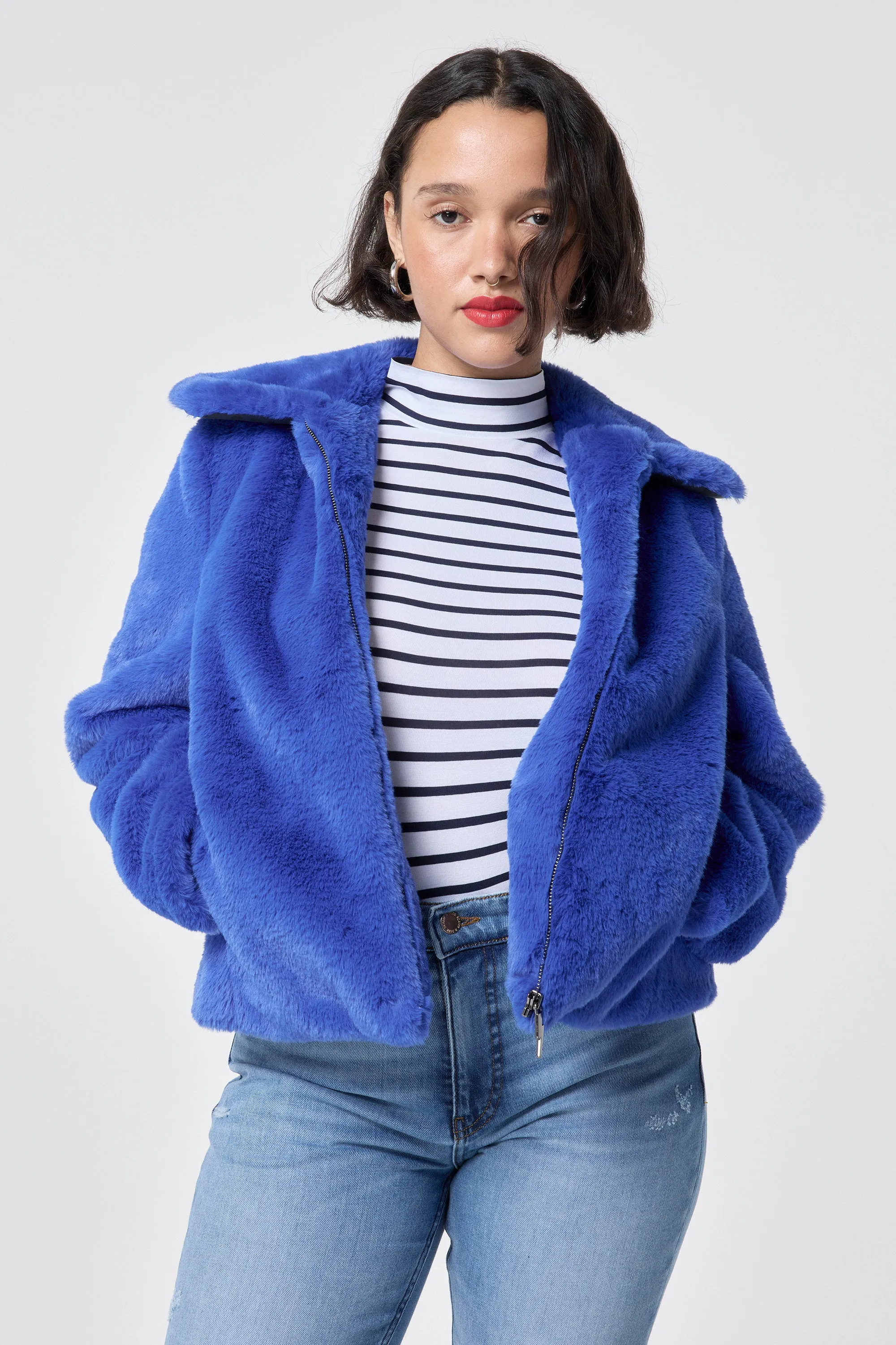 Blue Faux Fur Jacket