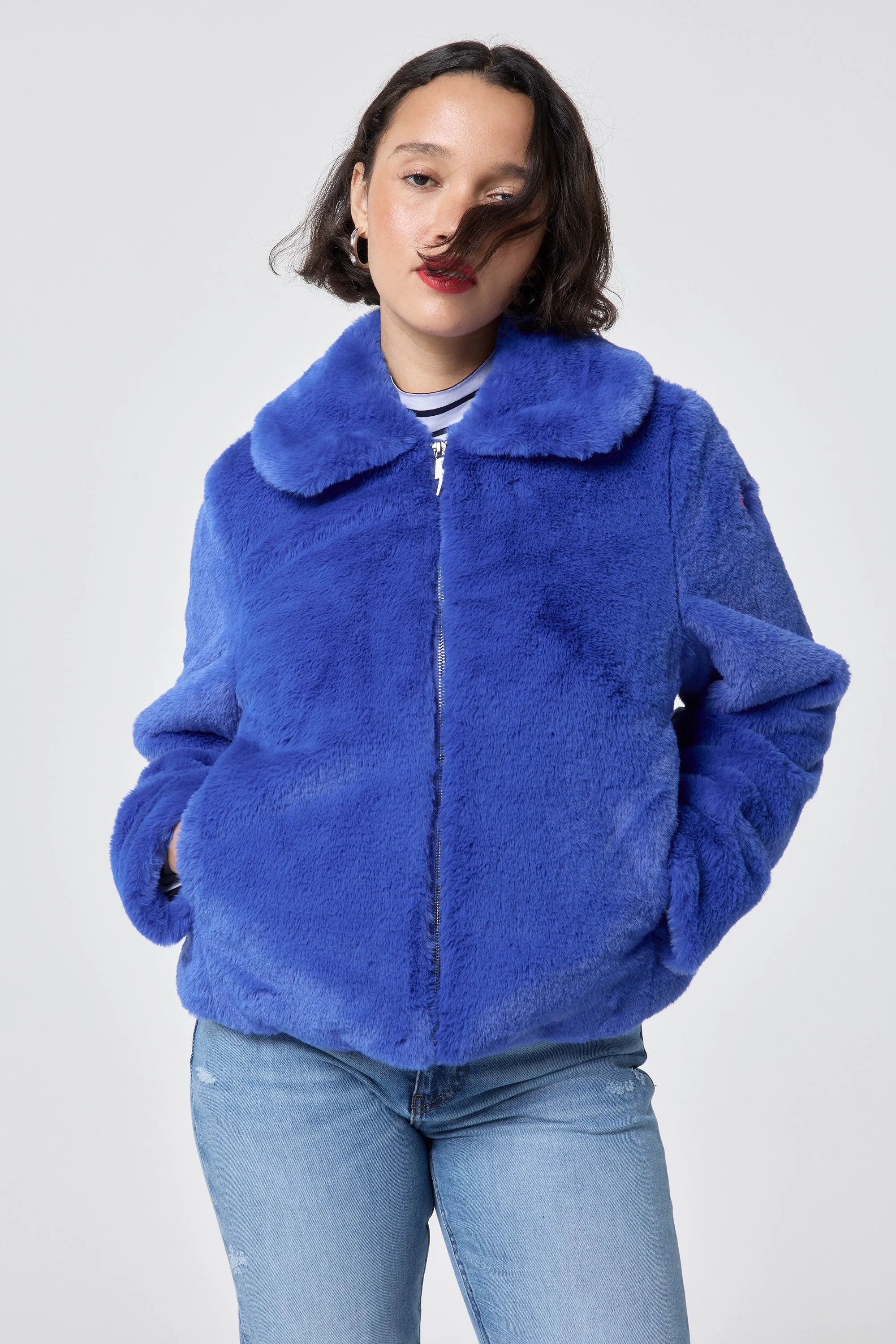 Blue Faux Fur Jacket