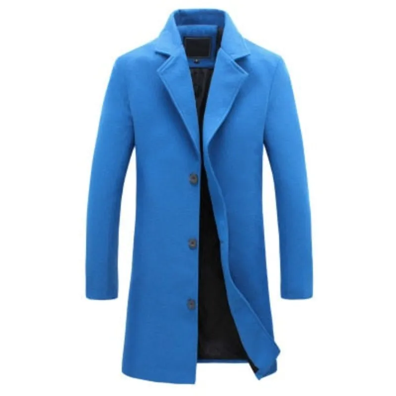 BRADFORD Design Collection Men's Fashion Royal Blue Premium Quality Long Wool Blend Solid Coat