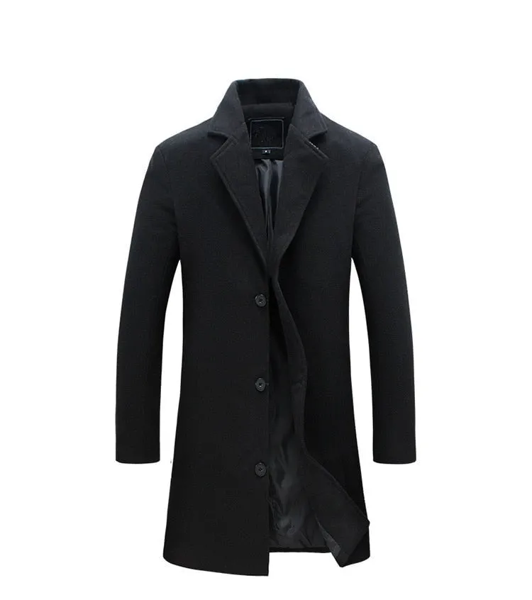 BRADFORD Design Collection Men's Fashion Royal Blue Premium Quality Long Wool Blend Solid Coat