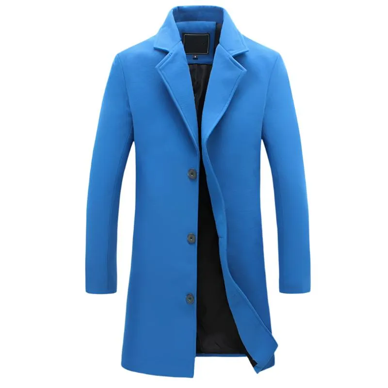 BRADFORD Design Collection Men's Fashion Royal Blue Premium Quality Long Wool Blend Solid Coat