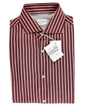 Brunello Cucinelli Shirt Maroon Stripes XXL Spread Collar SALE