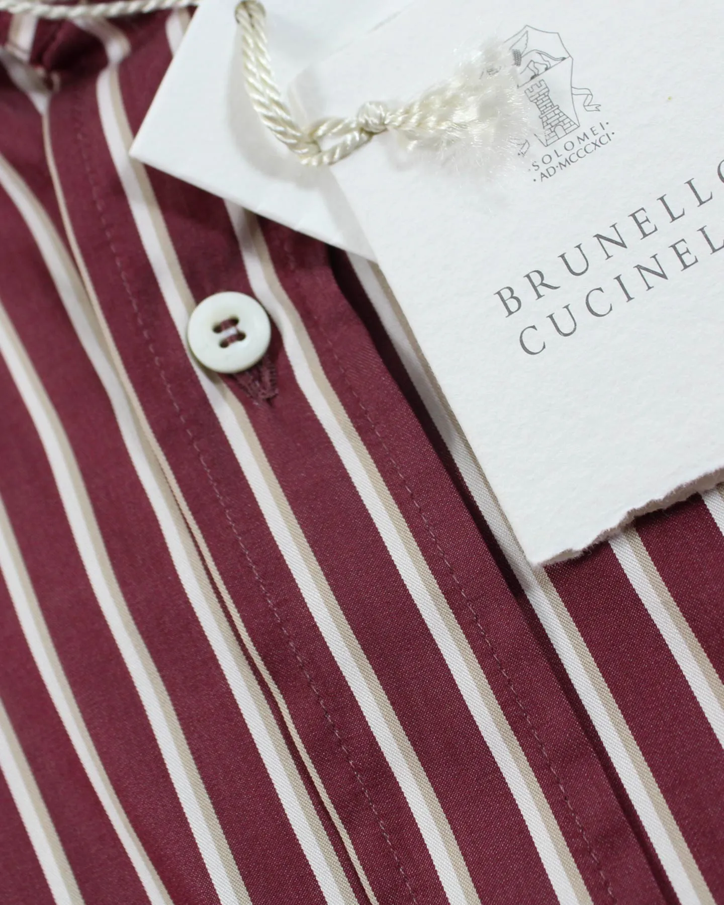 Brunello Cucinelli Shirt Maroon Stripes XXL Spread Collar SALE