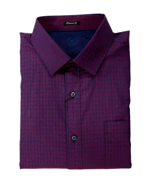 Bugatchi Plum Houndstooth Spread Collar Sport Shirt