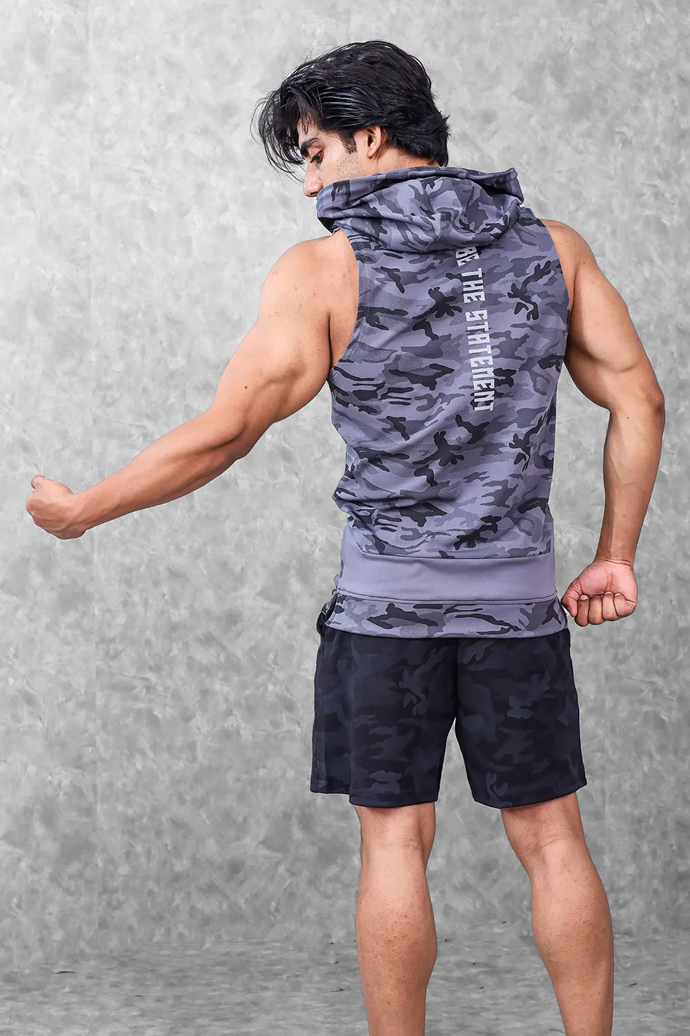 Camo Sleeveless Hoodie- Grey