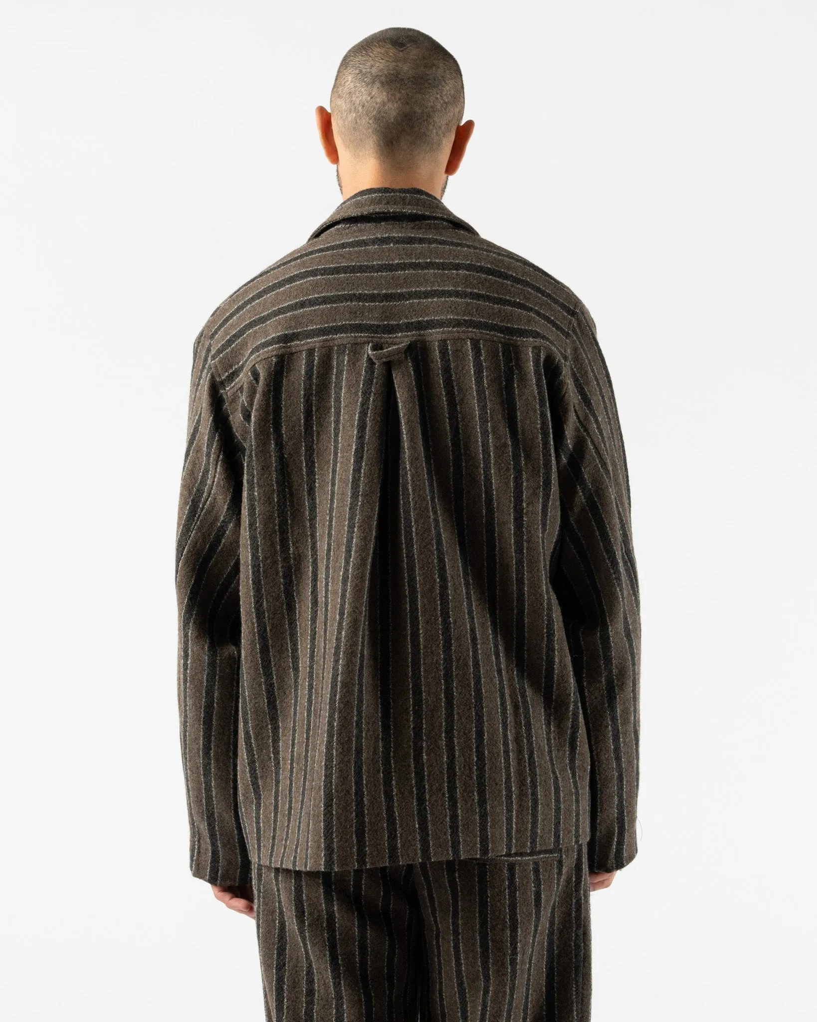 Cawley Japanese Boucle Wool Sandy Jacket in Brown/Charcoal Stripe