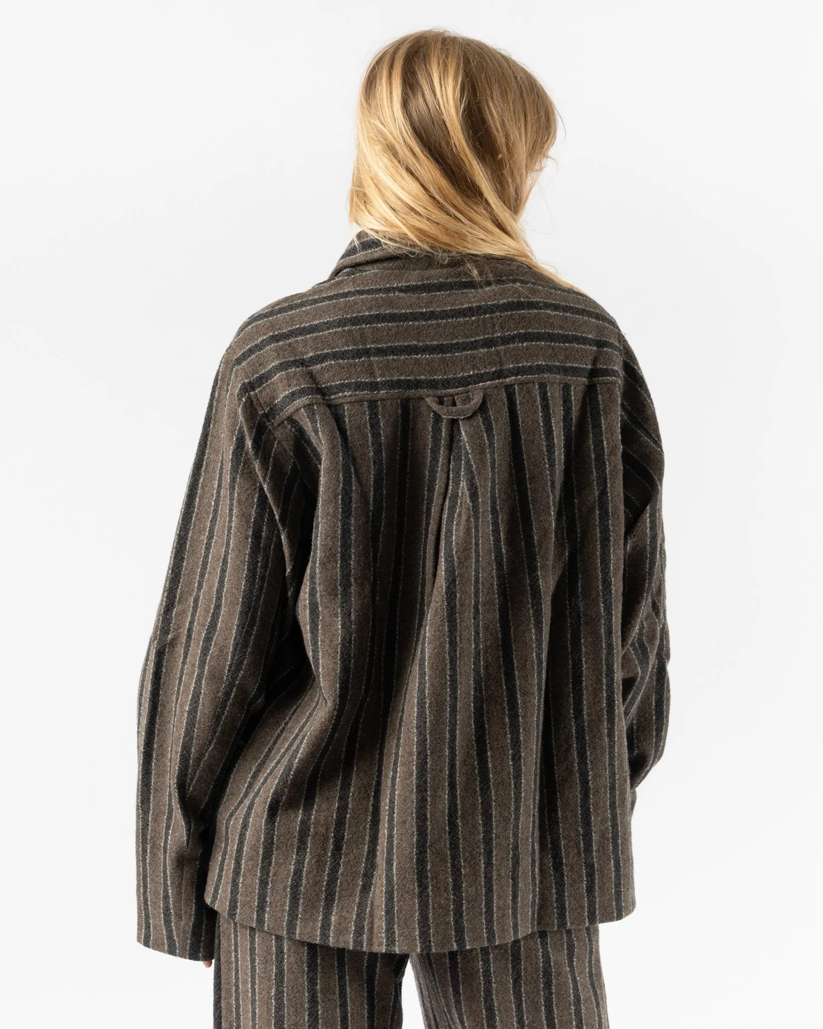 Cawley Japanese Boucle Wool Sandy Jacket in Brown/Charcoal Stripe