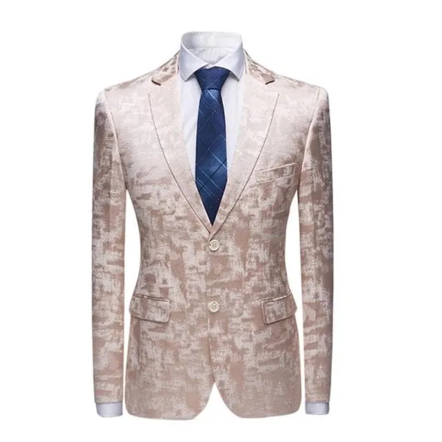 CGSUITS Men's Fashion Luxury Style Abstract Jacquard Golden Yellow Beige Blazer Suit Jacket