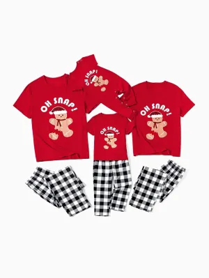 Christmas Family Matching Gingerbread Print Top And Plaid Pajama Set