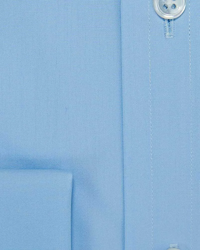 Classic Fit Plain Ice Blue Cotton Poplin Shirt with Cut-away Collar & Double Cuff