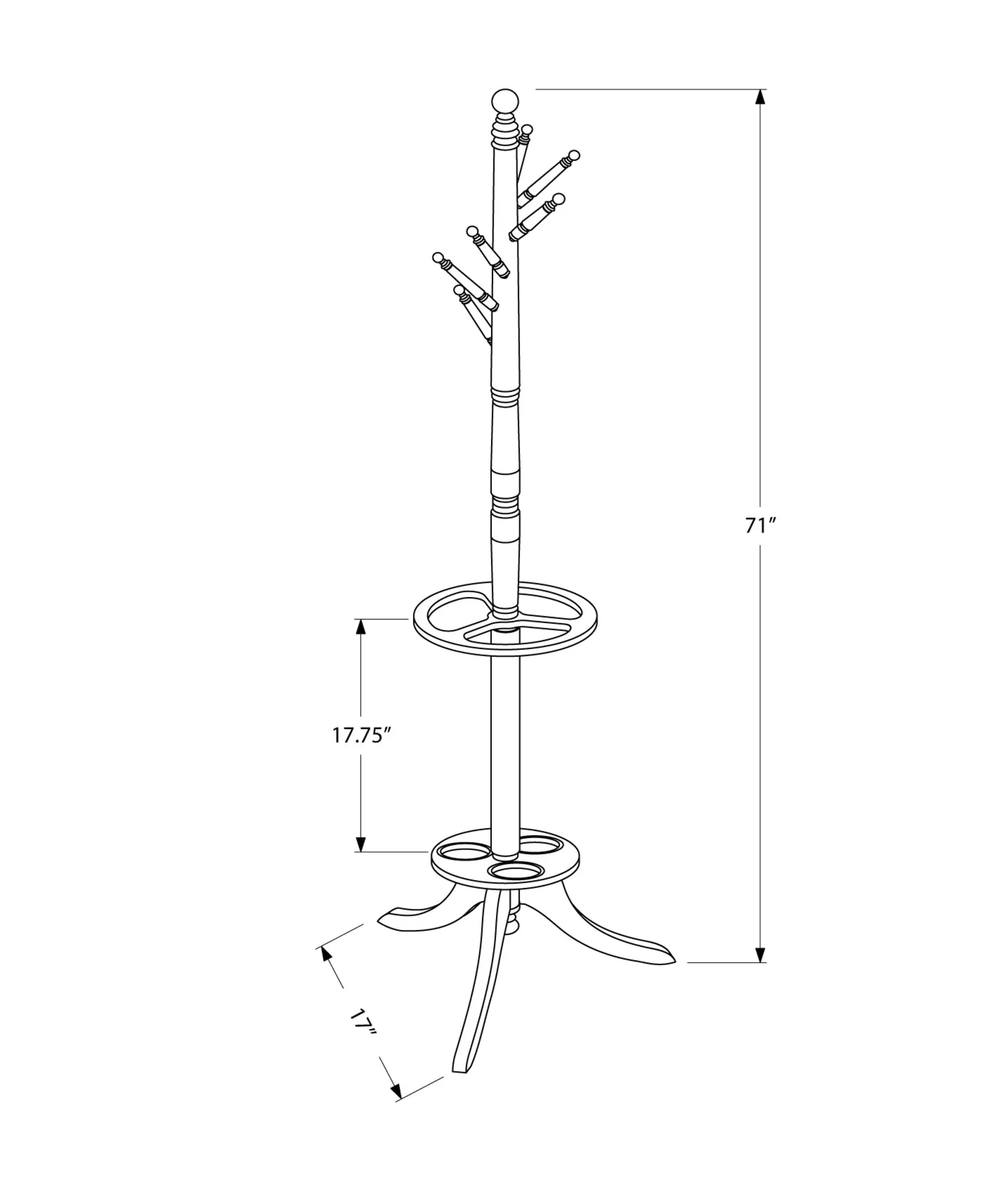 Coat Rack - 71"H / Dark Cherry With An Umbrella Holder