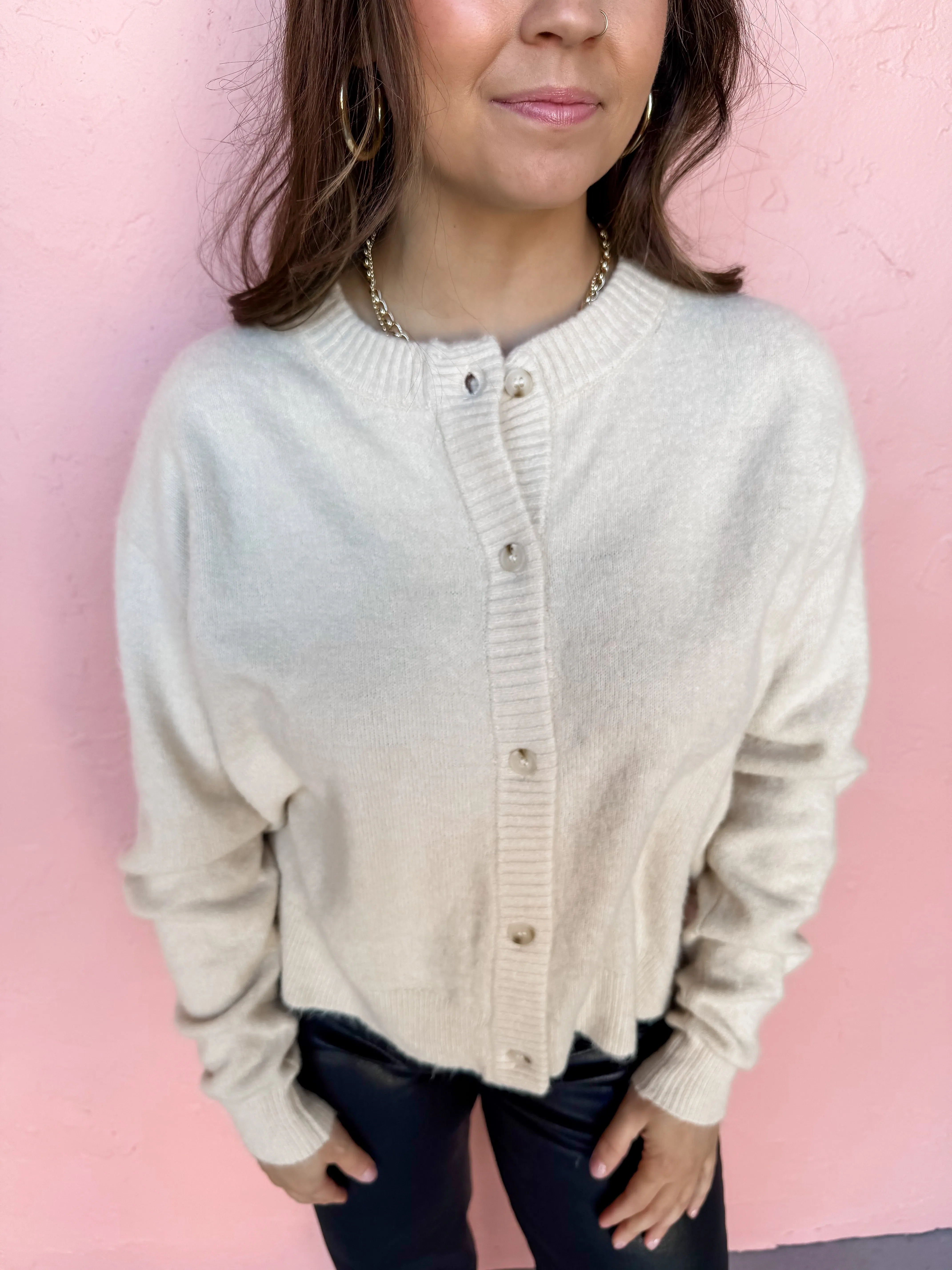 Easy Aspirations Button Front Cardigan-Oatmeal