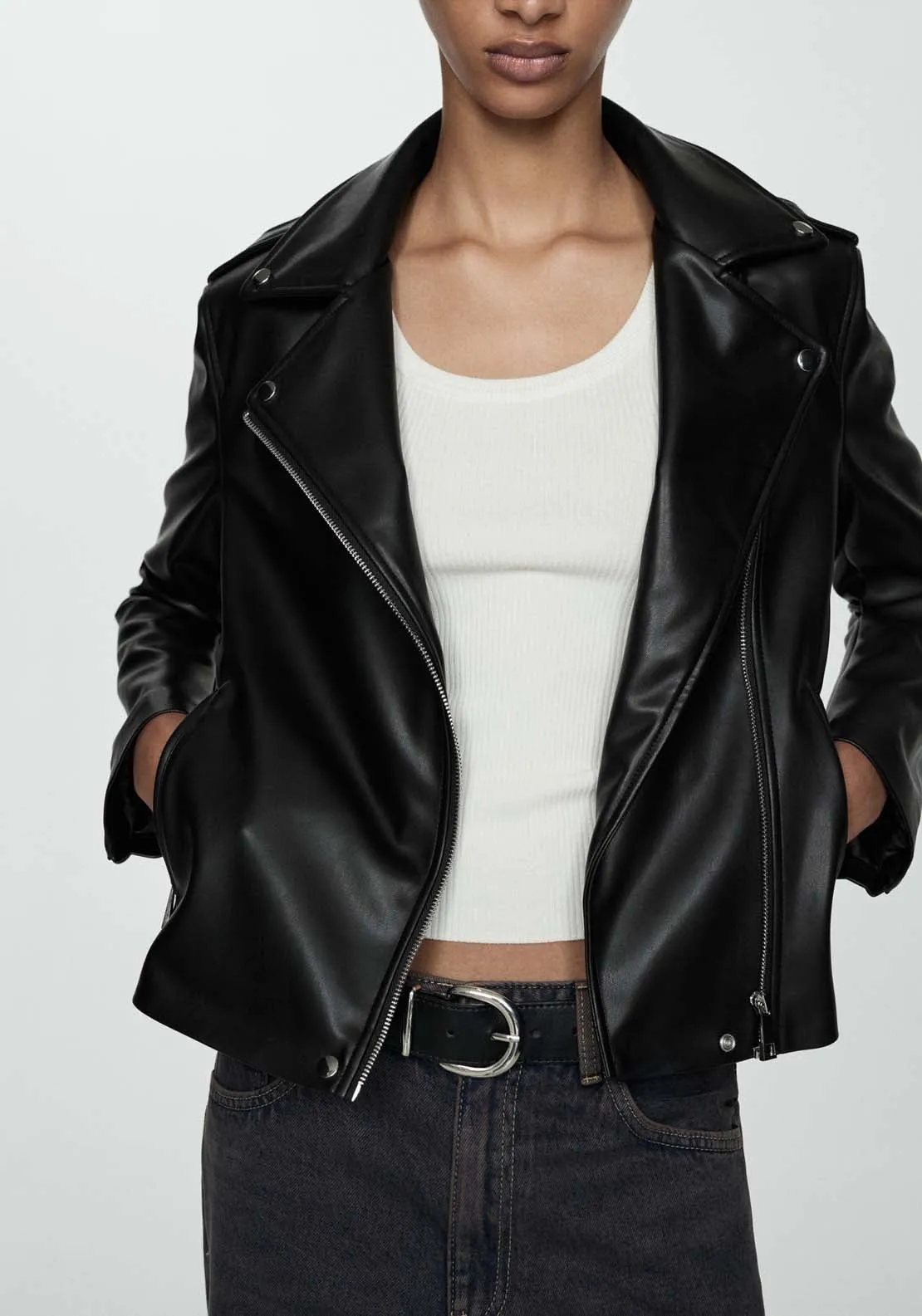 Faux-leather biker jacket - Black