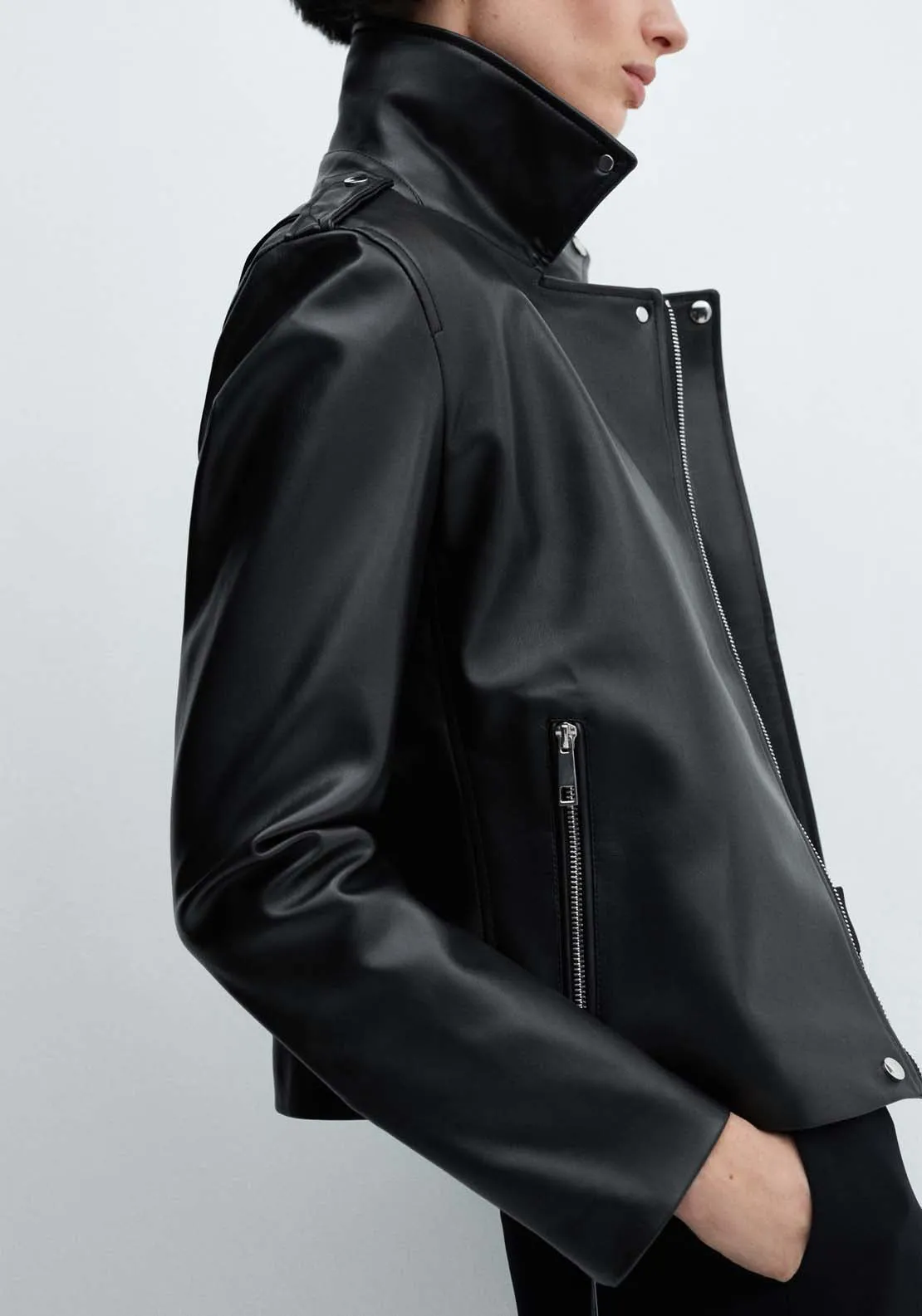 Faux-leather biker jacket - Black