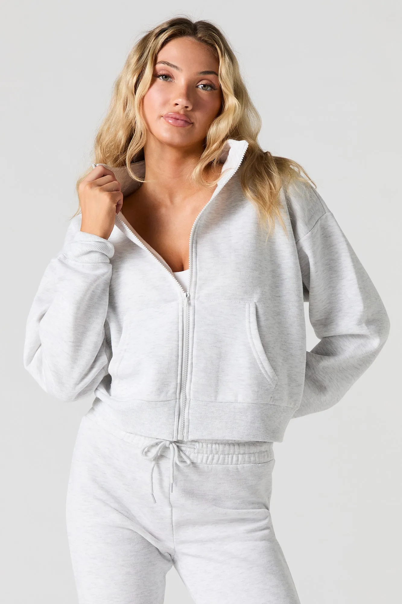 Fleece Mock Neck Zip-Up Sweatshirt