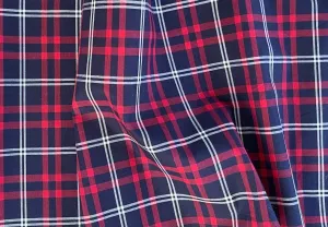 Handsome  Amaranth, Navy & Cloud White Plaid Pima Cotton Shirting (Made in Italy)