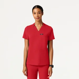 Jaanuu Women's Helia Slim Notched V-Neck Scrub Top - Brilliant Red