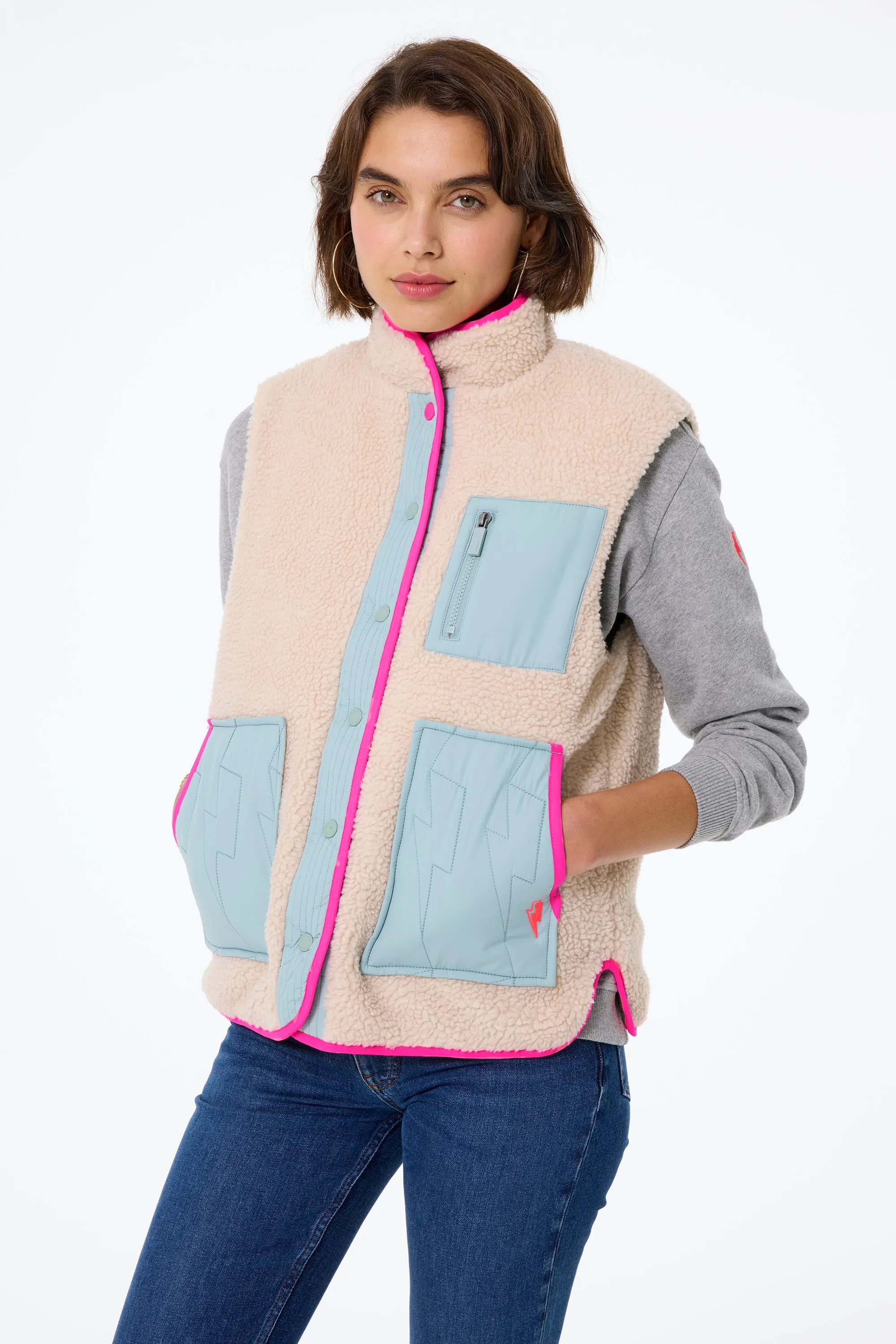 Khaki Reversible Quilted Lightning Bolt with Borg Gilet