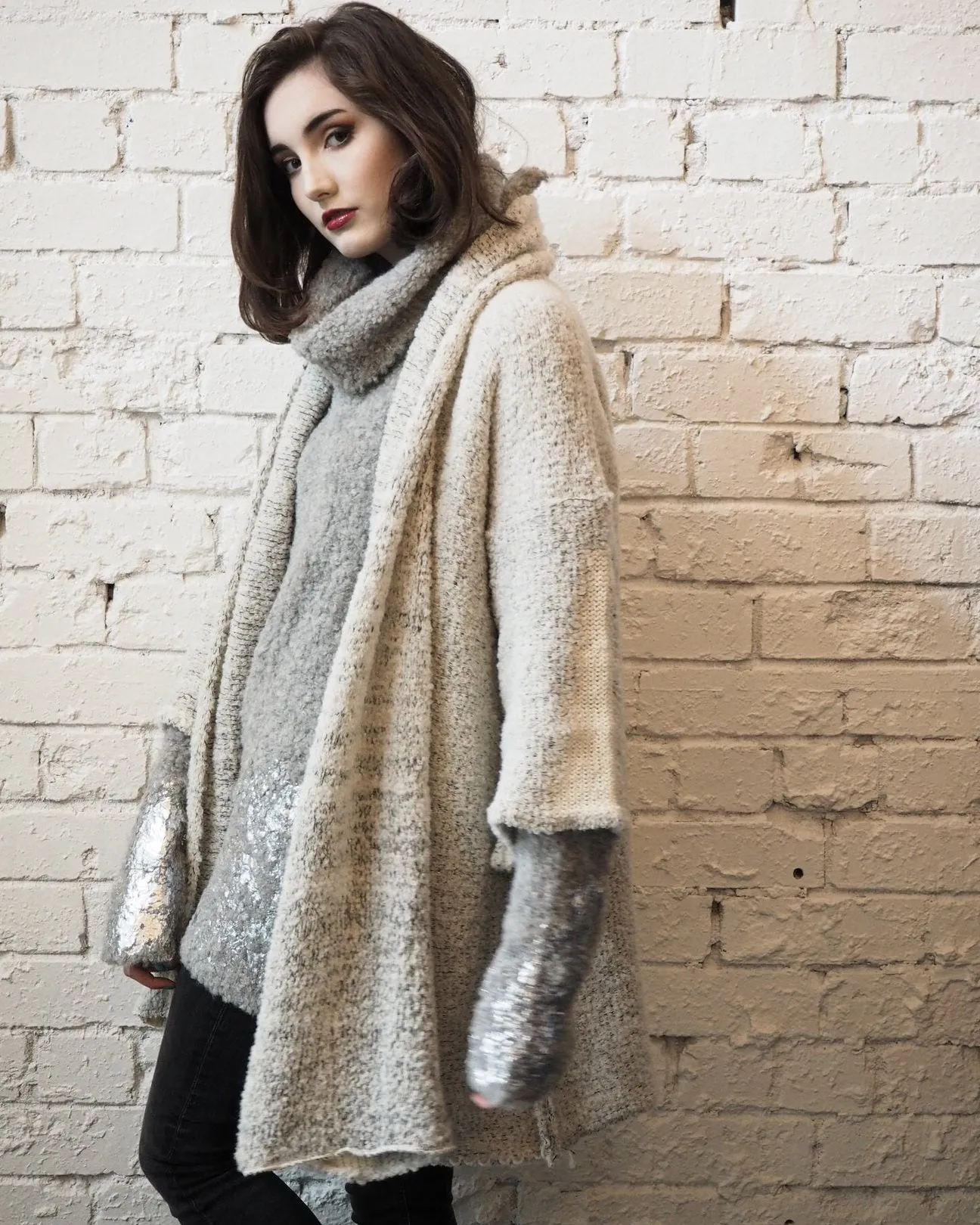 Kimono Sleeve Spinal Mesh Knit Coat