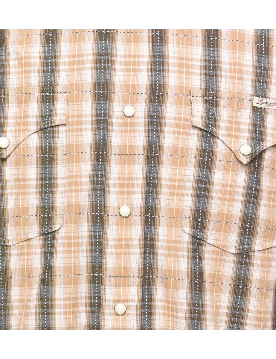 Light Brown & Dark Brown Checked Western Shirt - M