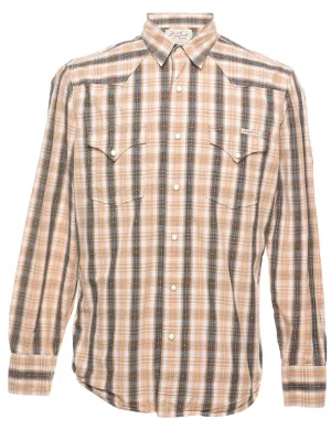 Light Brown & Dark Brown Checked Western Shirt - M