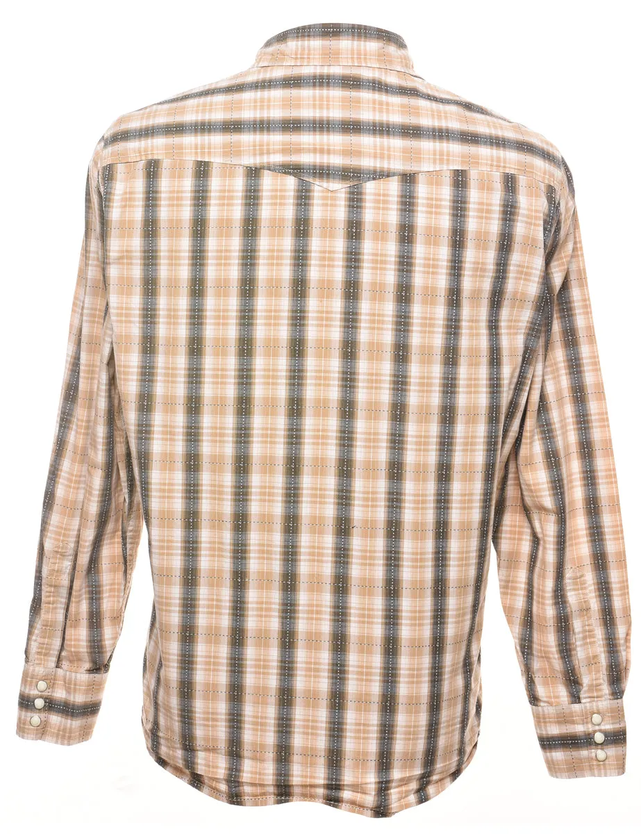 Light Brown & Dark Brown Checked Western Shirt - M