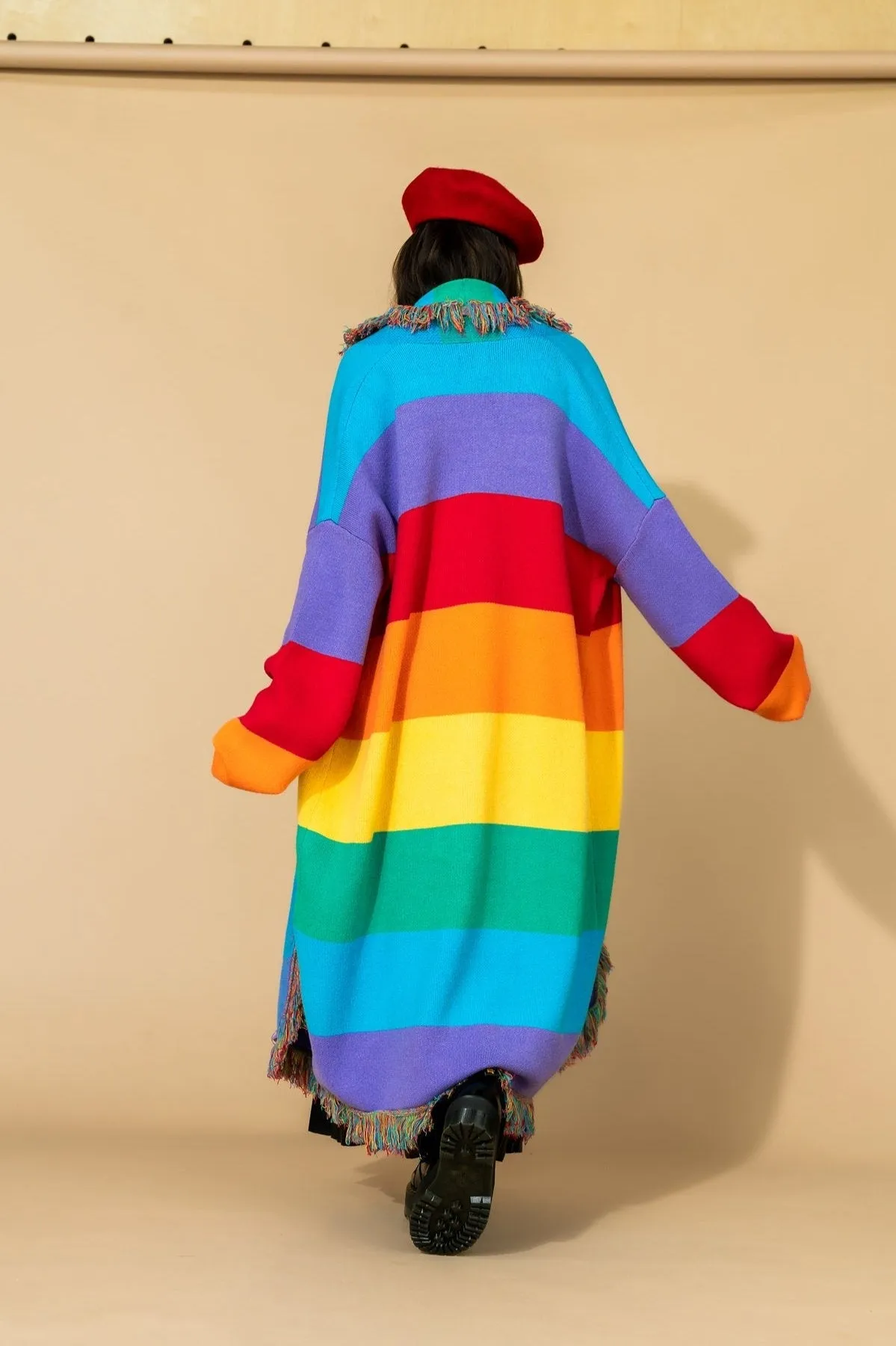 Luxe Fringe Blanket Cardigan in Chasing Rainbows