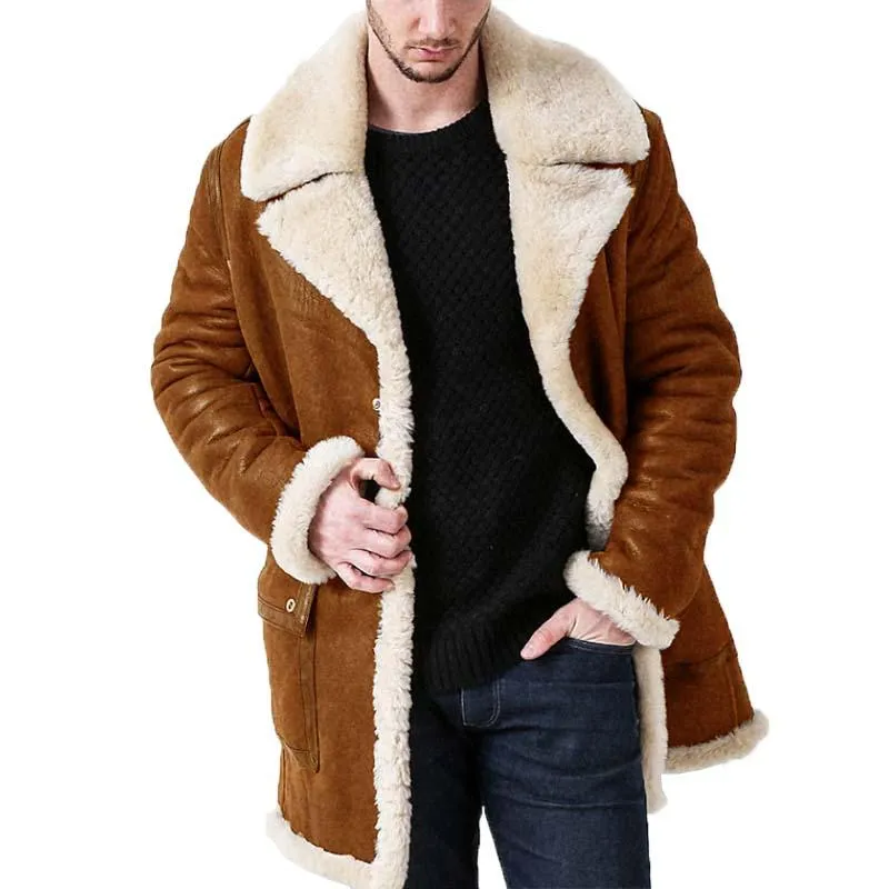 Men's Classic Casual Multi-Pocket Button Faux Fur Coat 59747514K