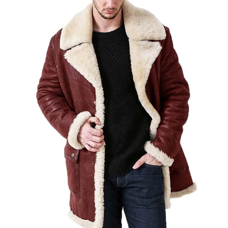 Men's Classic Casual Multi-Pocket Button Faux Fur Coat 59747514K