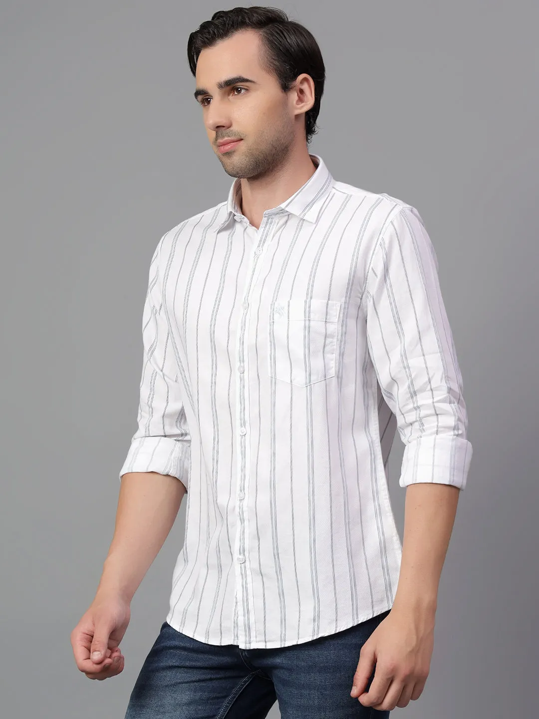 Men's White Stripe Full Sleeve Casual Shirt