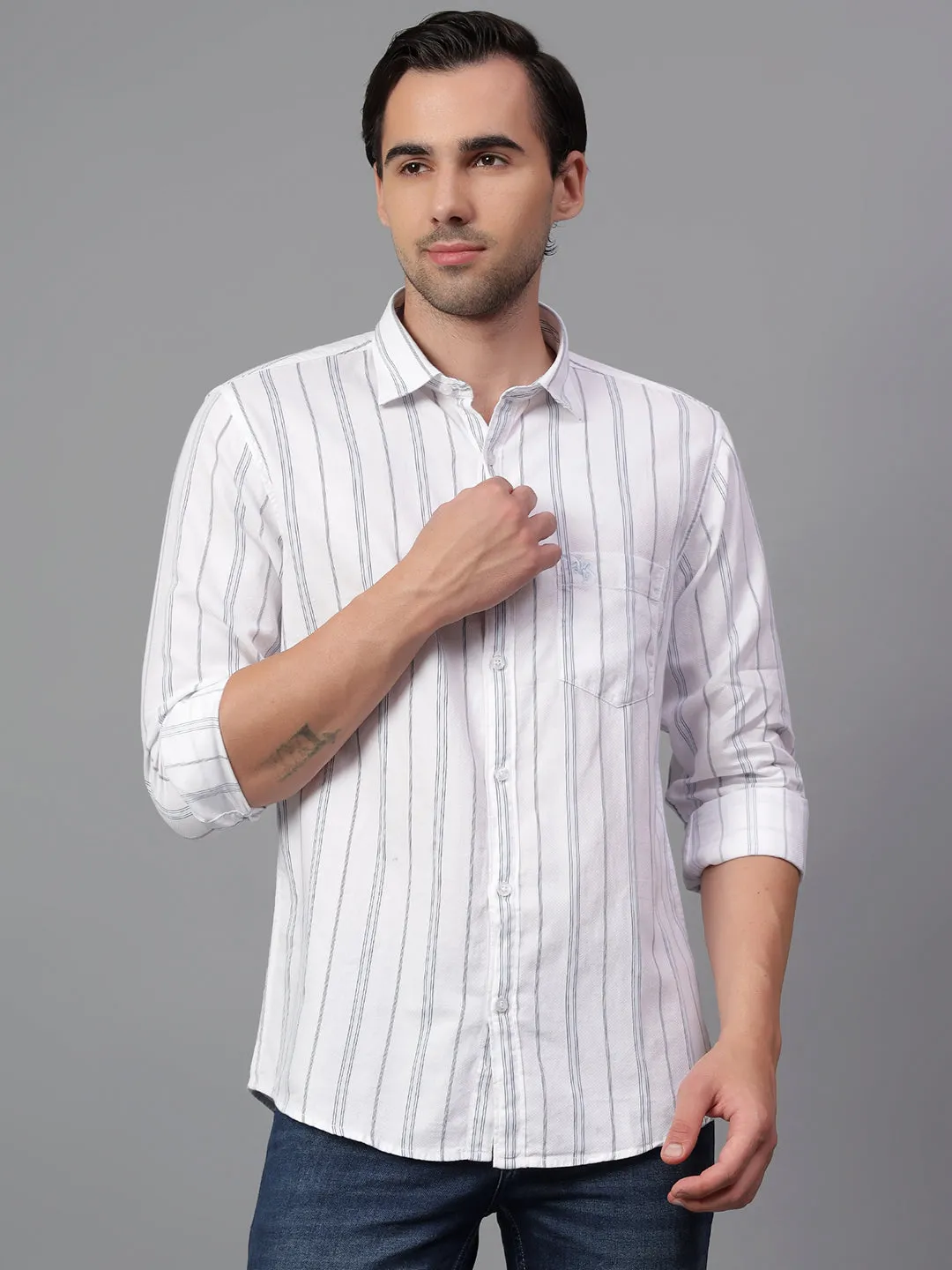 Men's White Stripe Full Sleeve Casual Shirt