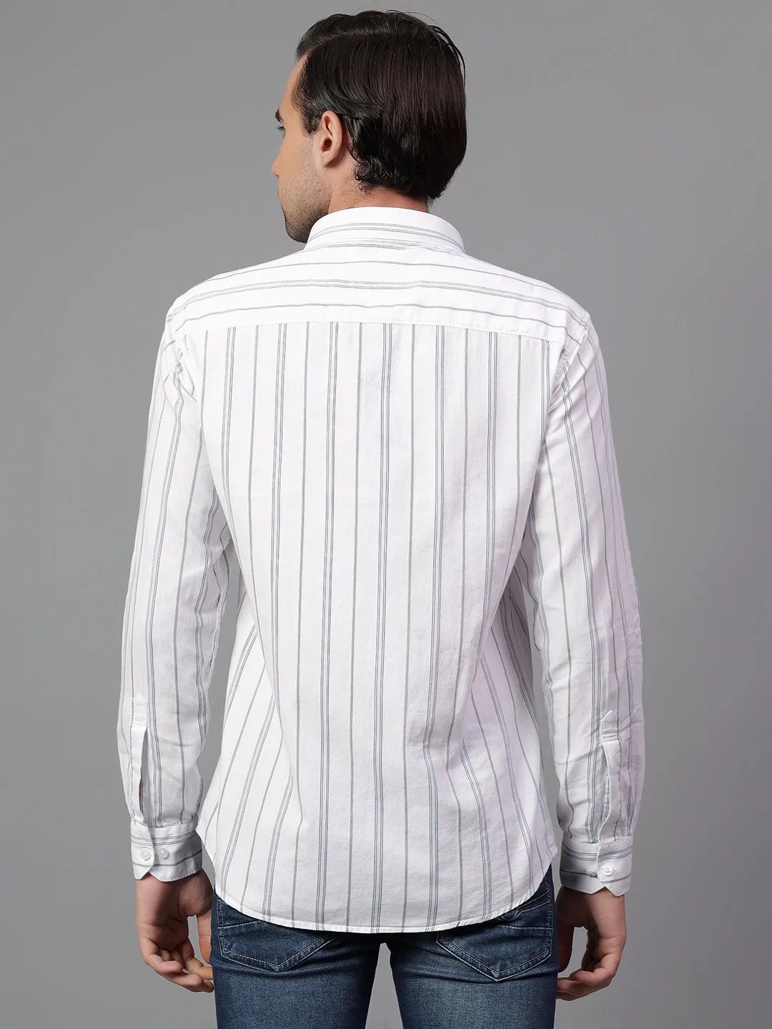 Men's White Stripe Full Sleeve Casual Shirt