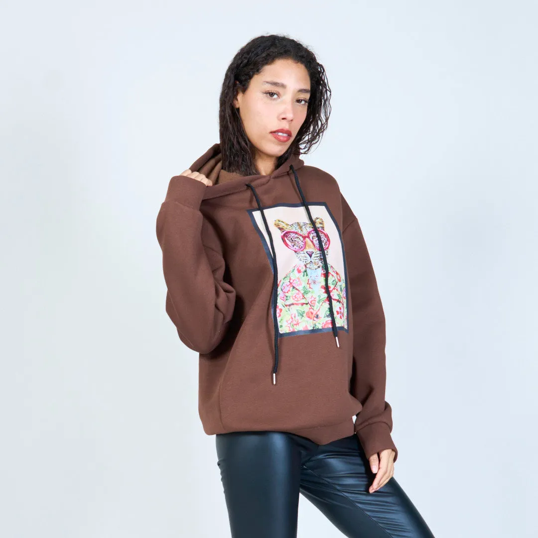 Modern hoodie with vibrant animal graphic wholesale