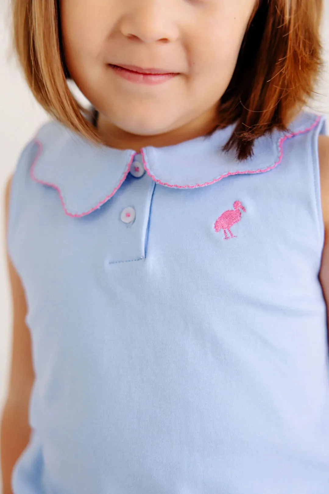 Paige's Playful Polo & Onesie Beale Street Blue With Hamptons Hot Pink Picot & Stork