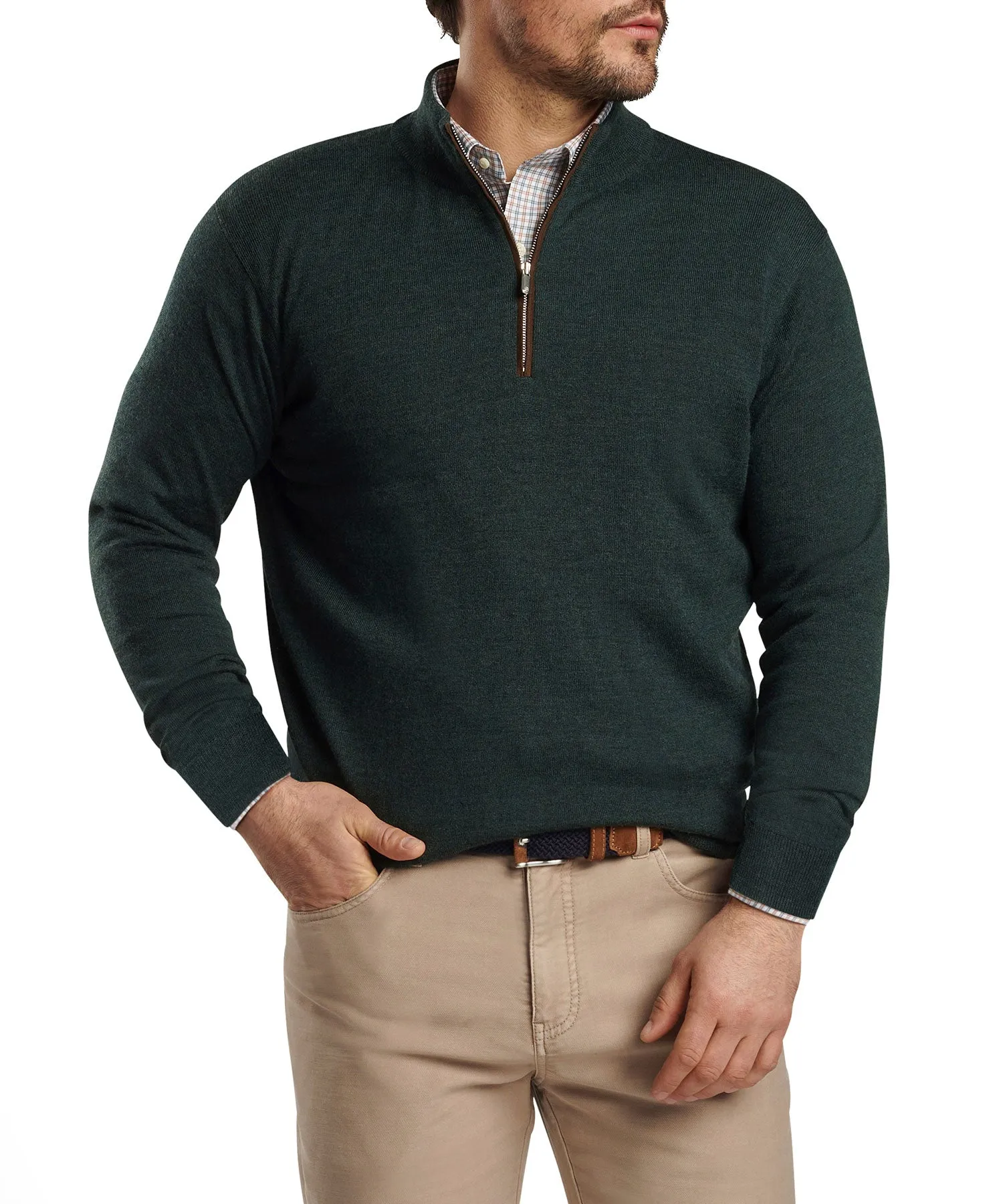 Peter Millar Autumn Crest Suede Trim Quarter Zip Pullover Sweater