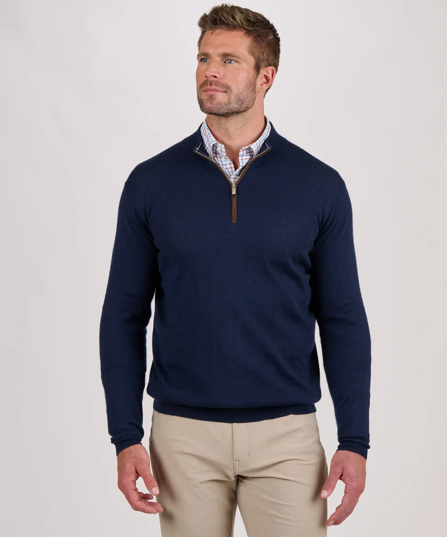 Peter Millar Autumn Crest Suede Trim Quarter Zip Pullover Sweater