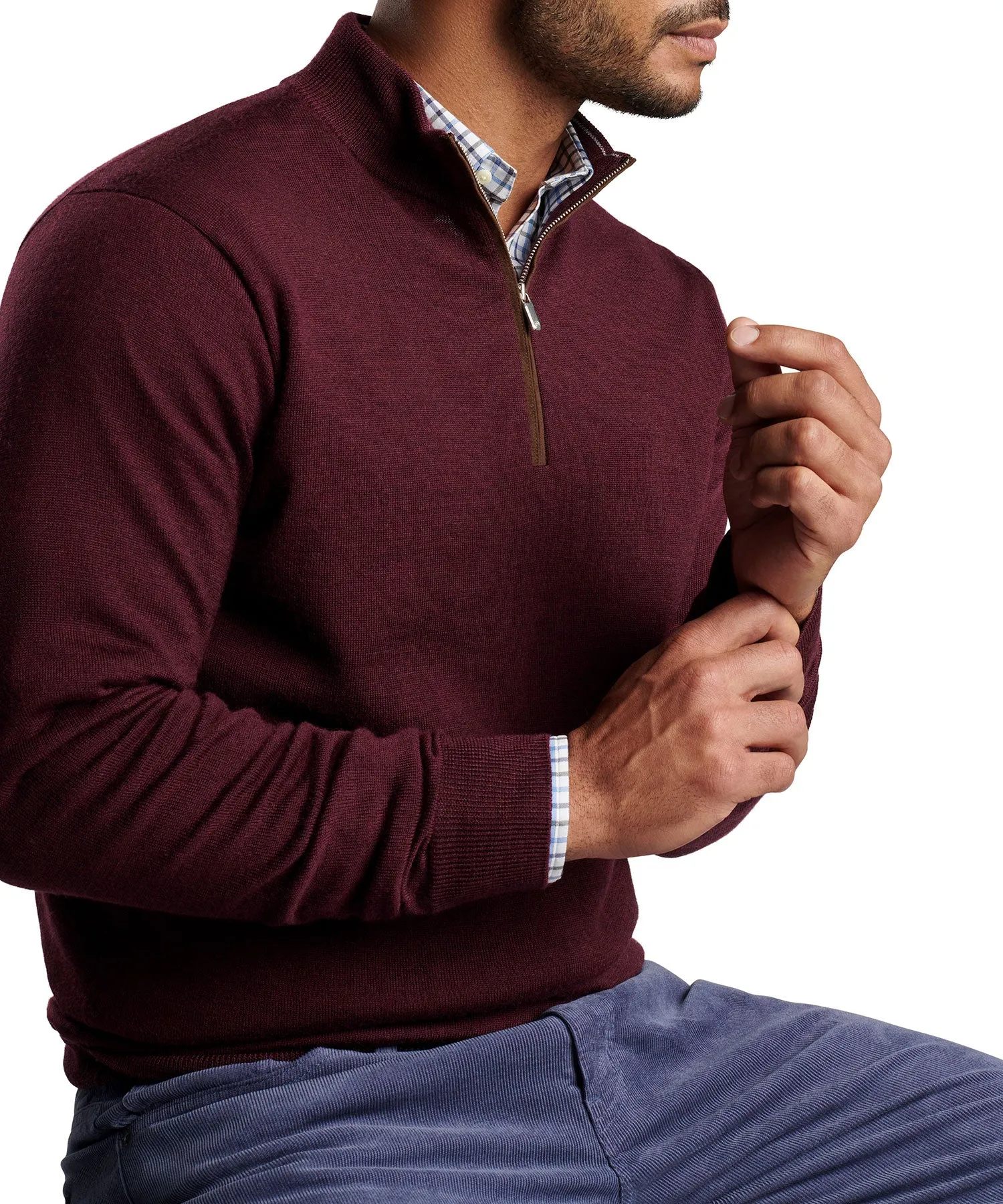 Peter Millar Autumn Crest Suede Trim Quarter Zip Pullover Sweater