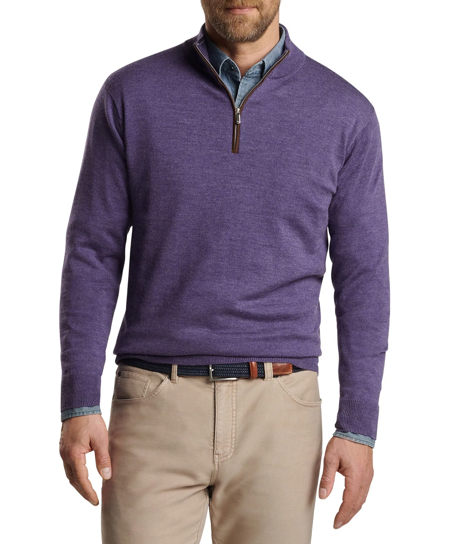 Peter Millar Autumn Crest Suede Trim Quarter Zip Pullover Sweater