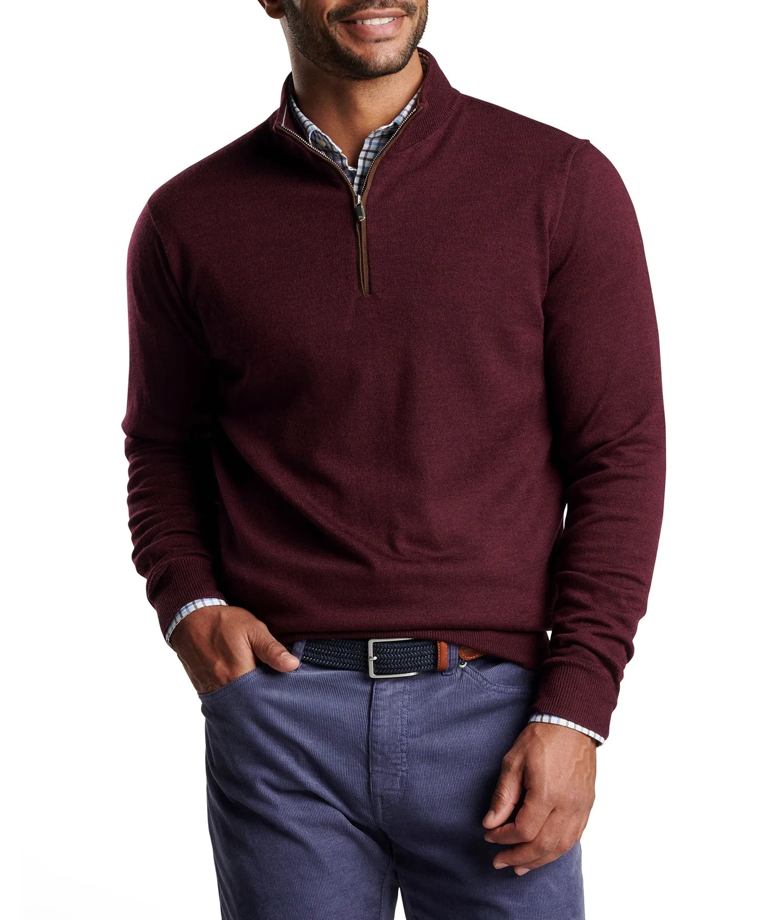 Peter Millar Autumn Crest Suede Trim Quarter Zip Pullover Sweater