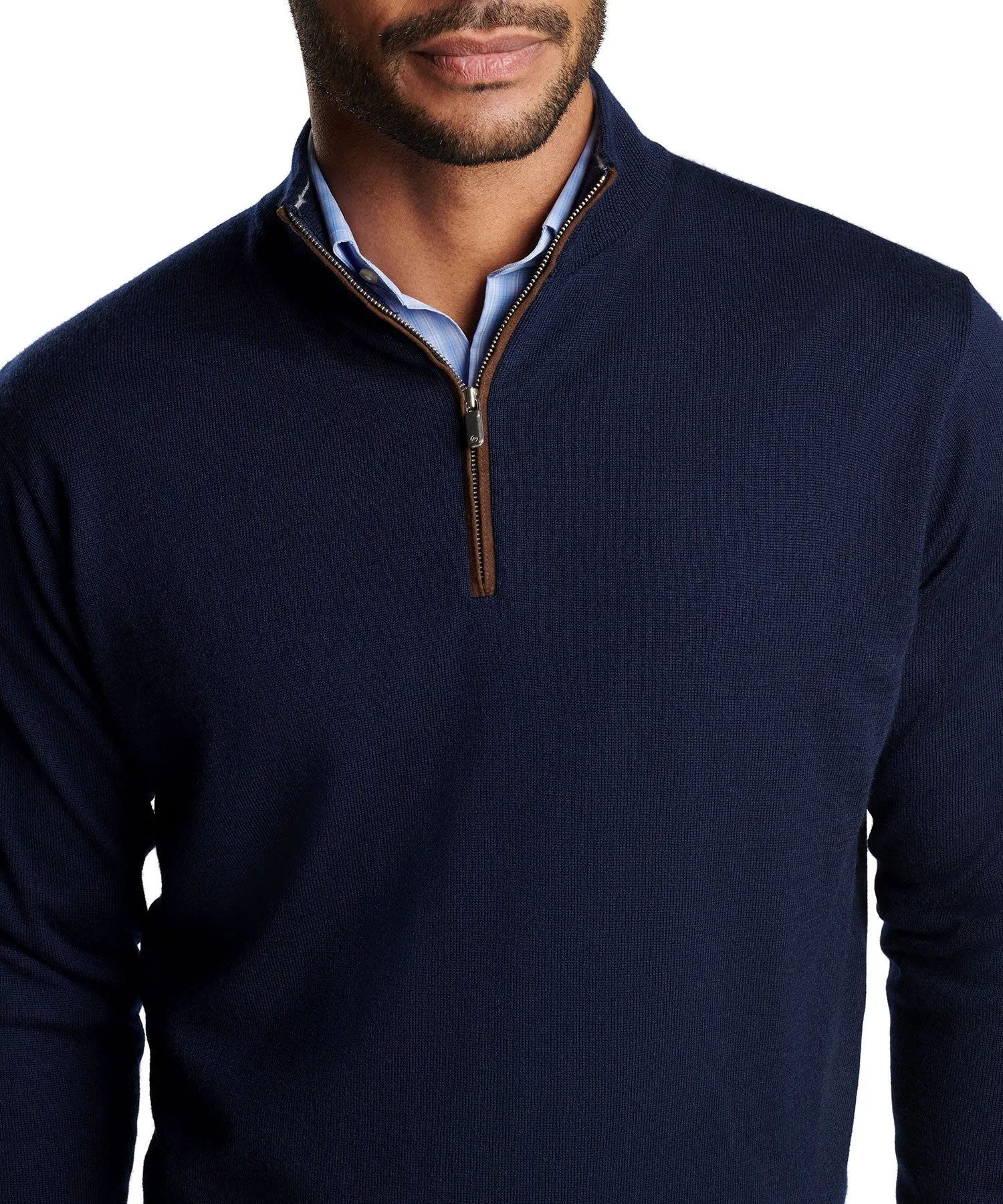 Peter Millar Autumn Crest Suede Trim Quarter Zip Pullover Sweater