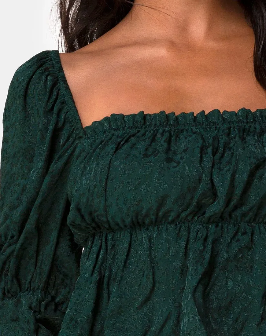 Piery Top in Satin Cheetah Forest Green