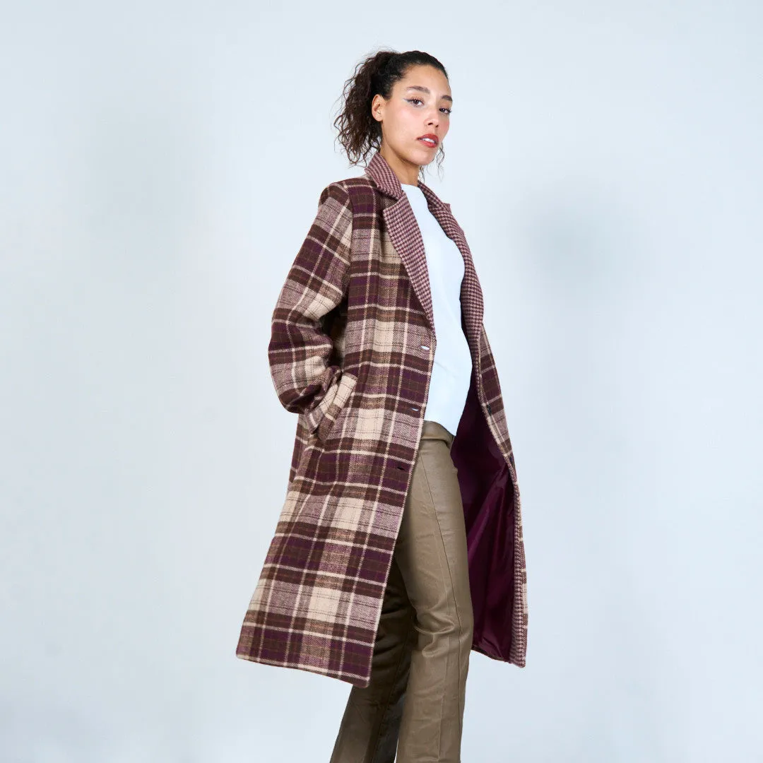 Plaid longline coat with notched collar wholesale